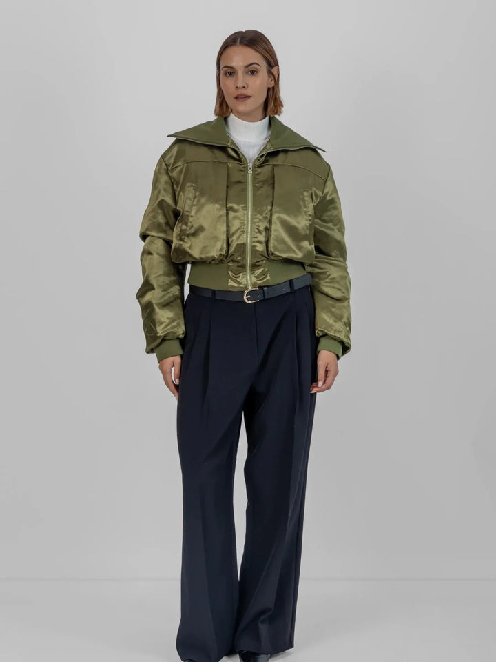 WarmCore™ Shiny Cropped Padded Bomber