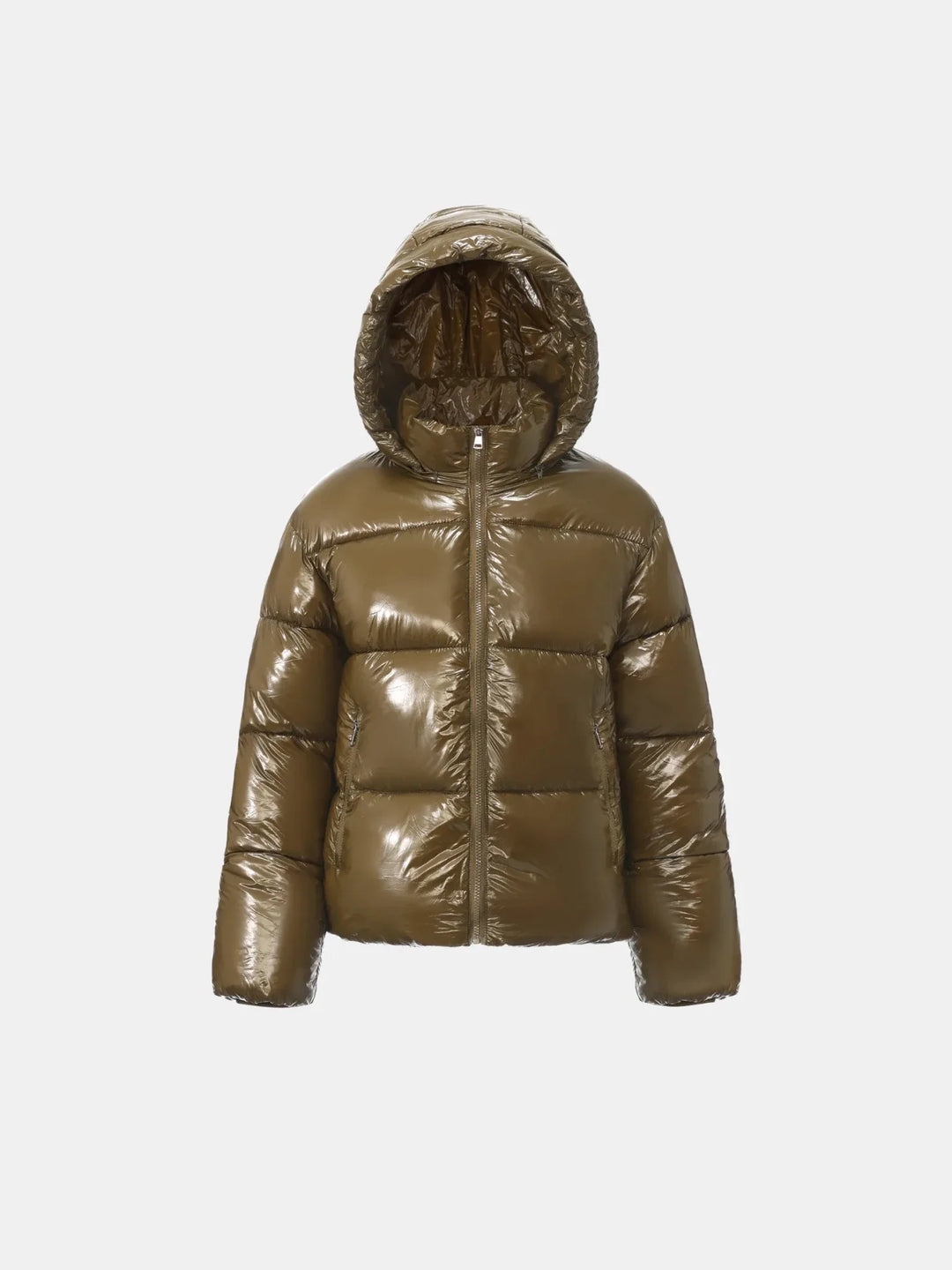 WarmCore™ Shiny Green Detachable Hooded Puffer Jacket