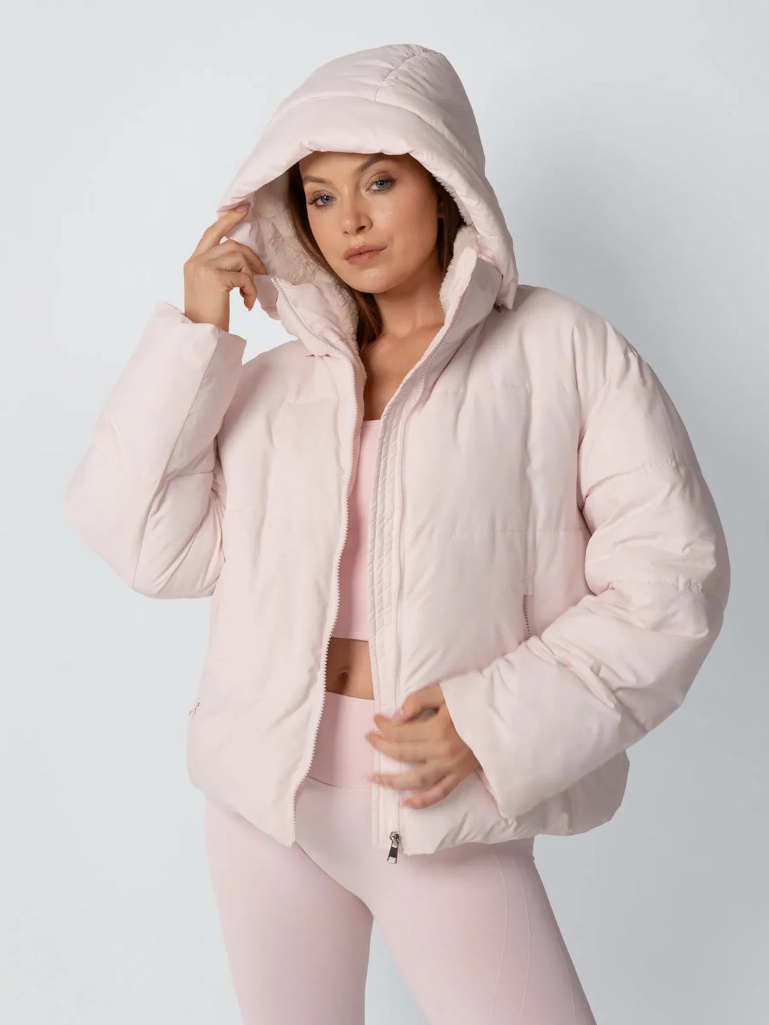 WarmCore™ Faux Fur Lined Detachable Hooded Short Puffer Jacket