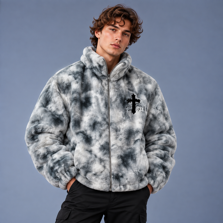 Decarba Vintage Warm Cross Fleece Jacket