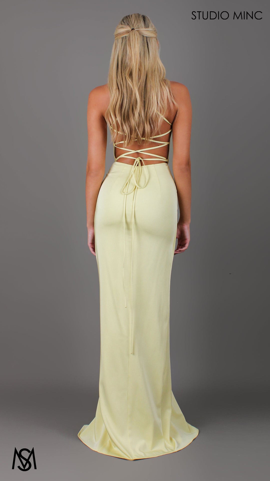 Bloom - Light Yellow Formal dress | Plunge V neckline draping floral pearl detail